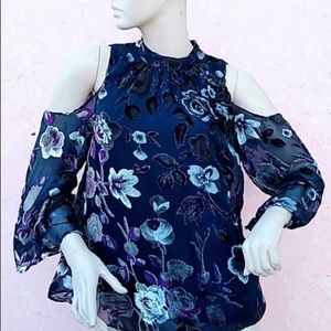 DESIGN LAB High Neck Shoulder Cut-Out Blouse